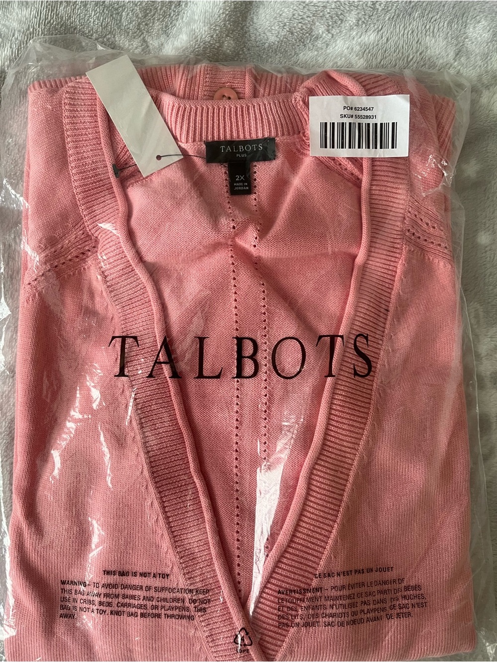 Talbots Pink Pointelle V-Neck Cardigan